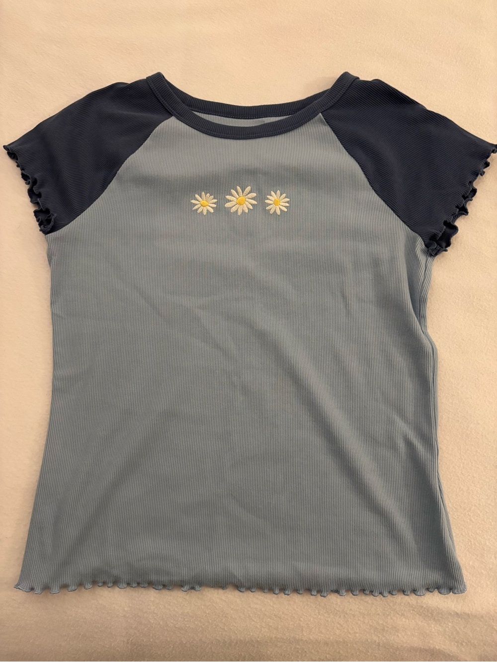 Girls' Blue Daisy Raglan Tee - Short Sleeve Casual Top